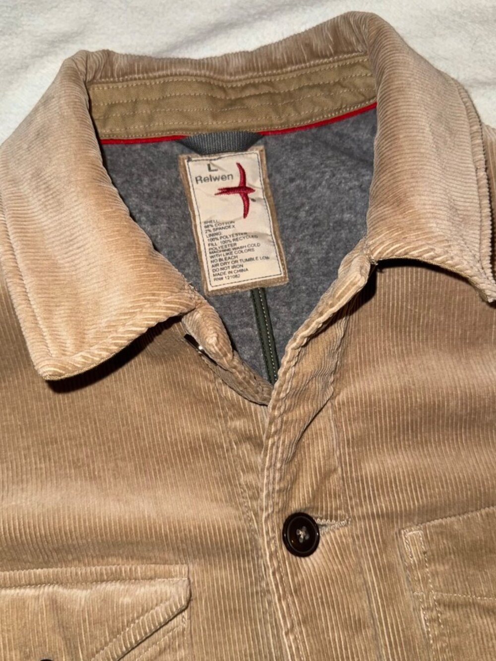 Relwen Pile-Lined Chore Coat - Buff Khaki Corduroy - Size Large - Picture 2 of 4
